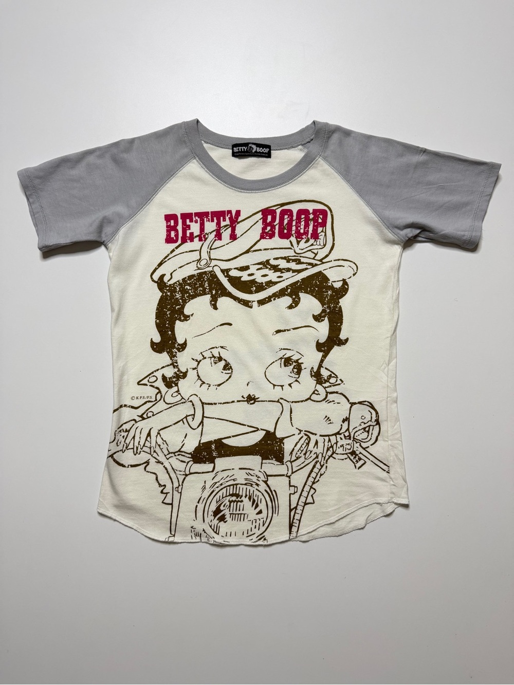 Vintage Betty Boop Raglan Short Sleeve Top Womens Medium Gray Y2K Japan